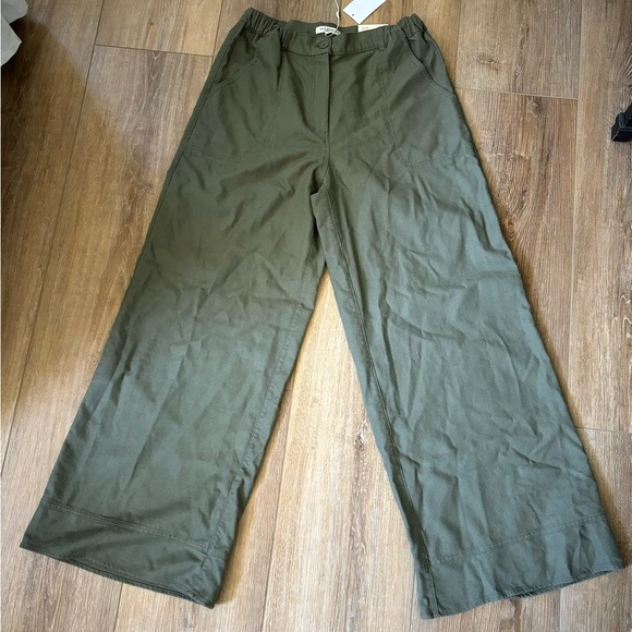 Max Studio Wide Leg Pants Mid Rise Full Length Size Medium Olive‎ Green - Picture 4 of 12